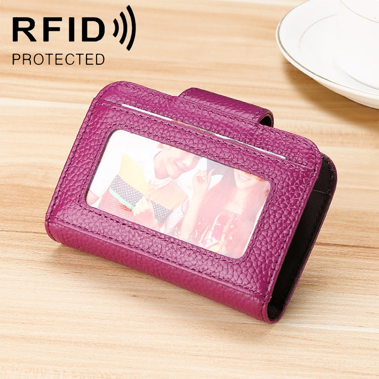 KB188 Horizontales Portemonnaie aus Rindsleder in Orgelform mit mehreren Kartenfächern und Anti-RFID für Damen, mit transparentem Fenster, KB188 Lila, KB188 Rosenrot, KB188 Saphirblau, KB188 Schwarz, KB188 Kaffee