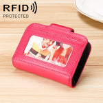 KB188 Horizontales Portemonnaie aus Rindsleder in Orgelform mit mehreren Kartenfächern und Anti-RFID für Damen, mit transparentem Fenster, KB188 Lila, KB188 Rosenrot, KB188 Saphirblau, KB188 Schwarz, KB188 Kaffee