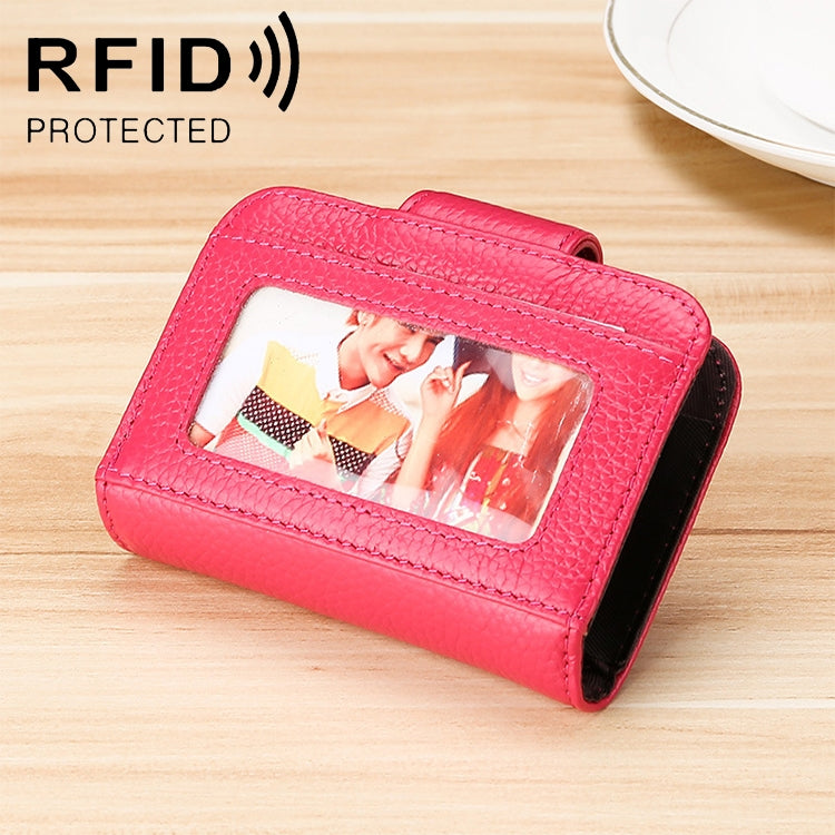 KB188 Horizontales Portemonnaie aus Rindsleder in Orgelform mit mehreren Kartenfächern und Anti-RFID für Damen, mit transparentem Fenster, KB188 Lila, KB188 Rosenrot, KB188 Saphirblau, KB188 Schwarz, KB188 Kaffee