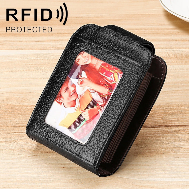 KB189 Vertikales Portemonnaie aus Rindsleder in Orgelform mit mehreren Kartenfächern und antimagnetischem RFID-Schutz für Damen, mit transparentem Fenster, KB189 Violett, KB189 Rosenrot, KB189 Saphirblau, KB189 Schwarz