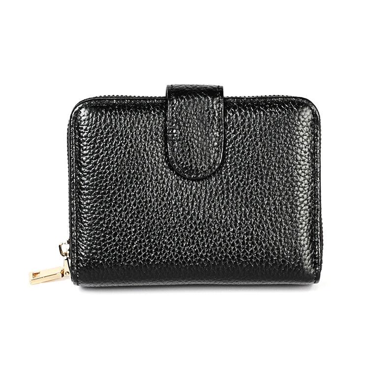 KB192 Buckle Zipper Cowhide Leather Organ Shape Multiple Card Slots Anti-magnetic RFID Wallet Clutch Bag for Men, KB192 Black