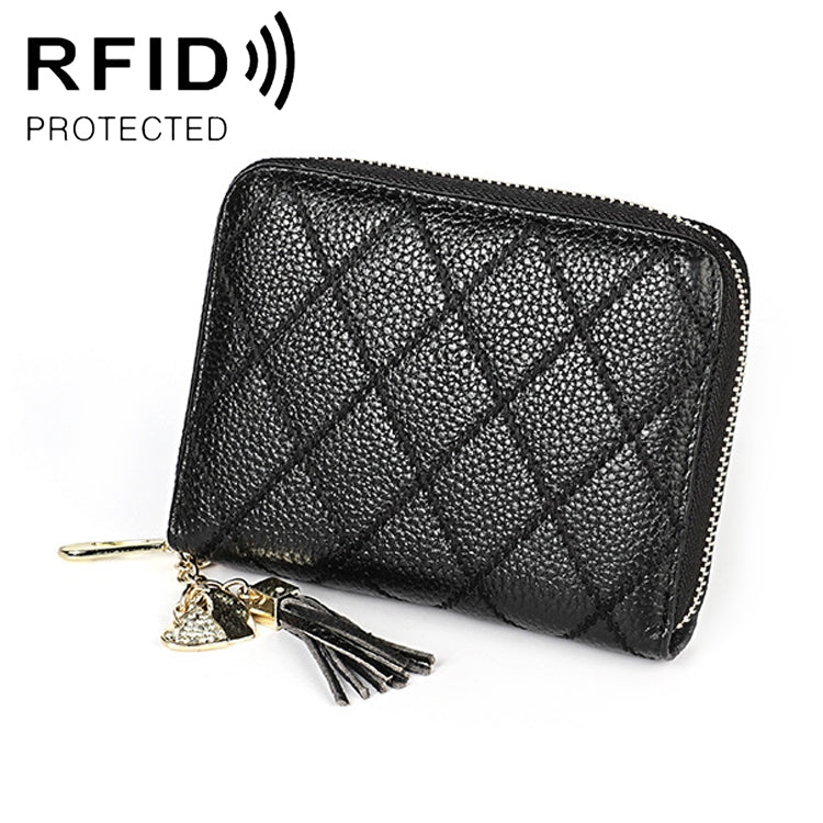 KB213 Diamond Texture Reißverschluss Rindsleder zweireihig Organform Mehrere Kartenfächer Antimagnetische RFID-Geldbörse Clutch Bag für Damen, KB213 Blau, KB213 Hellrosa, KB213 Rosenrot, KB213 Schwarz, KB213 Rosa