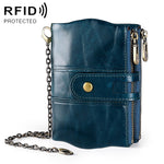 LT3539 Cowhide Leather Zipper Buckle Anti-magnetic RFID Wallet Clutch Bag for Men, with Card Slots & Shoulder Strap, LT3539 Yellowish-brown, LT3539 Shoulder Strap Blue, LT3539 Strap Red