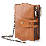 LT3539 Cowhide Leather Zipper Buckle Anti-magnetic RFID Wallet Clutch Bag for Men, with Card Slots & Shoulder Strap, LT3539 Yellowish-brown, LT3539 Shoulder Strap Blue, LT3539 Strap Red