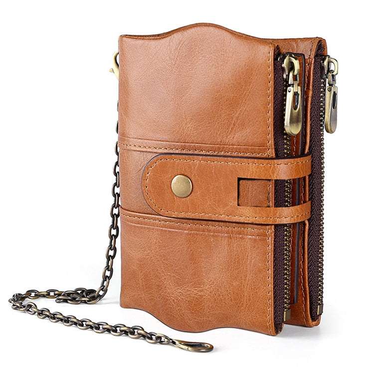 LT3539 Cowhide Leather Zipper Buckle Anti-magnetic RFID Wallet Clutch Bag for Men, with Card Slots & Shoulder Strap, LT3539 Yellowish-brown, LT3539 Shoulder Strap Blue, LT3539 Strap Red