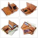 LT3539 Cowhide Leather Zipper Buckle Anti-magnetic RFID Wallet Clutch Bag for Men, with Card Slots & Shoulder Strap, LT3539 Yellowish-brown, LT3539 Shoulder Strap Blue, LT3539 Strap Red