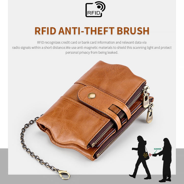 LT3539 Cowhide Leather Zipper Buckle Anti-magnetic RFID Wallet Clutch Bag for Men, with Card Slots & Shoulder Strap, LT3539 Yellowish-brown, LT3539 Shoulder Strap Blue, LT3539 Strap Red