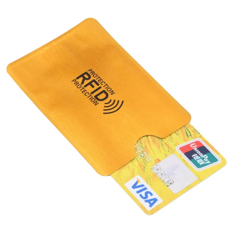 100x RFID-Schutzhüllen aus Aluminiumfolie gegen Diebstahl, Größe: 9,1*6,3 cm, RFID 100 Stk. (Gold), RFID 100 Stk. (Silber)