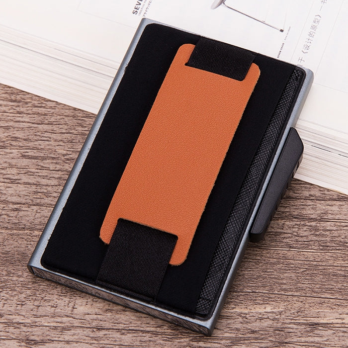 X-32C Automatisch aufklappbare Karte Typ Antimagnetisch RFID Diebstahlsicher Herren Aluminiumlegierung B-Wahl Knopf Elastische Tasche Geldbörse mit PU-Lederband, X-32C B-Wahl Knopf Grau, X-32C B-Wahl Knopf Blau, X-32C B-Wahl Knopf Schwarz