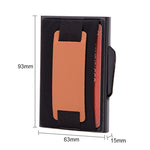 X-32C Automatisch aufklappbare Karte Typ Antimagnetisch RFID Diebstahlsicher Herren Aluminiumlegierung B-Wahl Knopf Elastische Tasche Geldbörse mit PU-Lederband, X-32C B-Wahl Knopf Grau, X-32C B-Wahl Knopf Blau, X-32C B-Wahl Knopf Schwarz