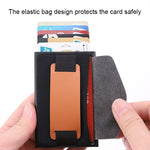 X-32C Automatisch aufklappbare Karte Typ Antimagnetisch RFID Diebstahlsicher Herren Aluminiumlegierung B-Wahl Knopf Elastische Tasche Geldbörse mit PU-Lederband, X-32C B-Wahl Knopf Grau, X-32C B-Wahl Knopf Blau, X-32C B-Wahl Knopf Schwarz