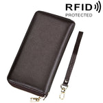 Echtes Rindsleder Litschi-Textur Reißverschluss Lange Stil Kartenhalter Geldbörse RFID-Blockierung Münzbörse Kartenetui Schutzhülle mit Handschlaufe für Damen, Größe: 20*10,5*3cm