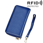 Echtes Rindsleder Litschi-Textur Reißverschluss Lange Stil Kartenhalter Geldbörse RFID-Blockierung Münzbörse Kartenetui Schutzhülle mit Handschlaufe für Damen, Größe: 20*10,5*3cm