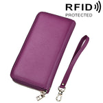 Echtes Rindsleder Litschi-Textur Reißverschluss Lange Stil Kartenhalter Geldbörse RFID-Blockierung Münzbörse Kartenetui Schutzhülle mit Handschlaufe für Damen, Größe: 20*10,5*3cm