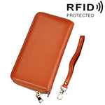 Echtes Rindsleder Litschi-Textur Reißverschluss Lange Stil Kartenhalter Geldbörse RFID-Blockierung Münzbörse Kartenetui Schutzhülle mit Handschlaufe für Damen, Größe: 20*10,5*3cm