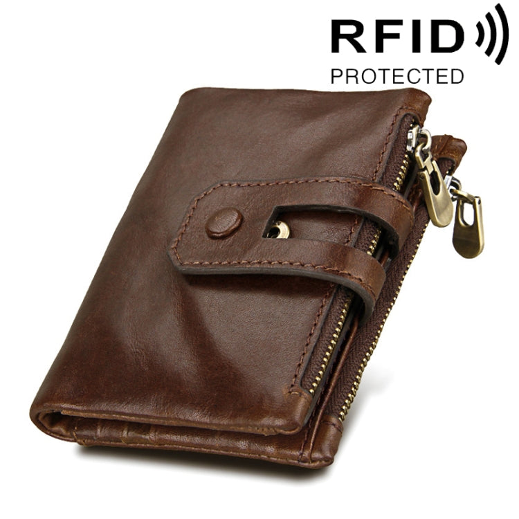 Echtes Rindsleder Crazy Horse Textur Reißverschluss 3-fach Kartenhalter Geldbörse RFID-blockierendes Münzfach Kartentasche Schutzhülle für Herren, Größe: 12*9.5*3.5cm