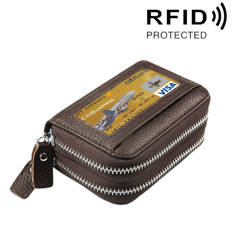 Echtes Rindsleder zweilagig, einfarbig, Reißverschluss-Kartenetui, RFID-blockierende Geldbörse, Kartentasche, Schutzhülle mit 11 Kartenfächern und Münzfach, Größe: 11*7.5*4.5cm