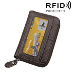 Echtes Rindsleder einfarbig Reißverschluss Horizontaler Kartenhalter Geldbörse RFID-blockierendes Kartenetui Schutzhülle mit 12 Kartenfächern, Größe: 11.5*7.5cm