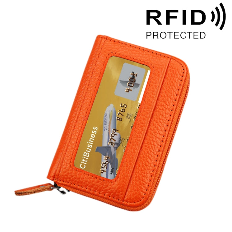 Echtes Rindsleder einfarbig Reißverschluss Horizontaler Kartenhalter Geldbörse RFID-blockierendes Kartenetui Schutzhülle mit 12 Kartenfächern, Größe: 11.5*7.5cm