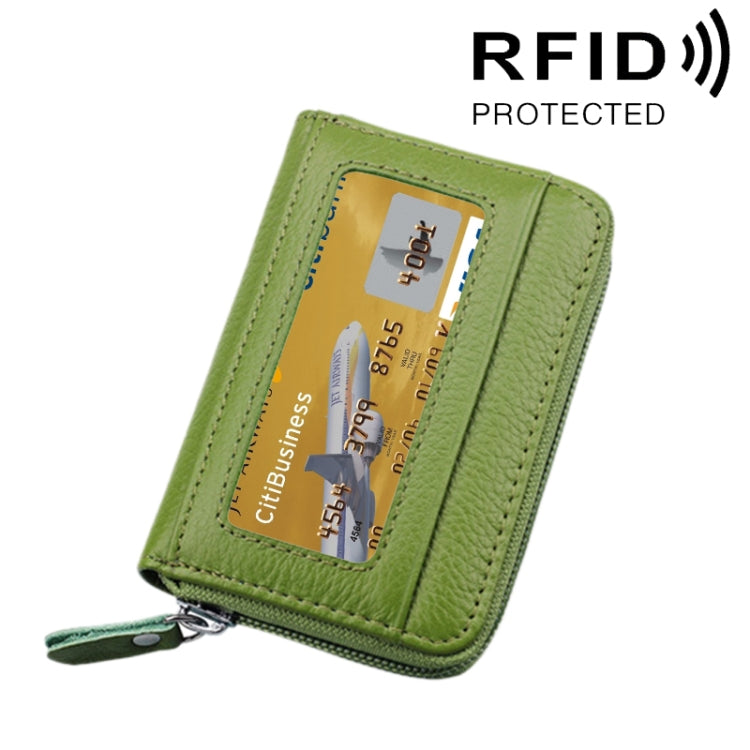 Echtes Rindsleder einfarbig Reißverschluss Horizontaler Kartenhalter Geldbörse RFID-blockierendes Kartenetui Schutzhülle mit 12 Kartenfächern, Größe: 11.5*7.5cm