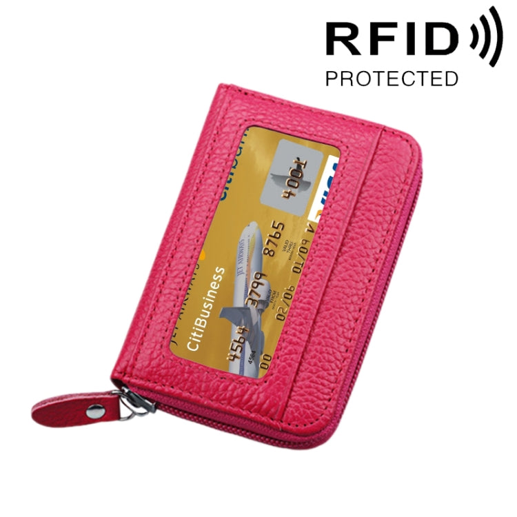 Echtes Rindsleder einfarbig Reißverschluss Horizontaler Kartenhalter Geldbörse RFID-blockierendes Kartenetui Schutzhülle mit 12 Kartenfächern, Größe: 11.5*7.5cm