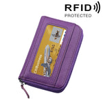 Echtes Rindsleder einfarbig Reißverschluss Horizontaler Kartenhalter Geldbörse RFID-blockierendes Kartenetui Schutzhülle mit 12 Kartenfächern, Größe: 11.5*7.5cm