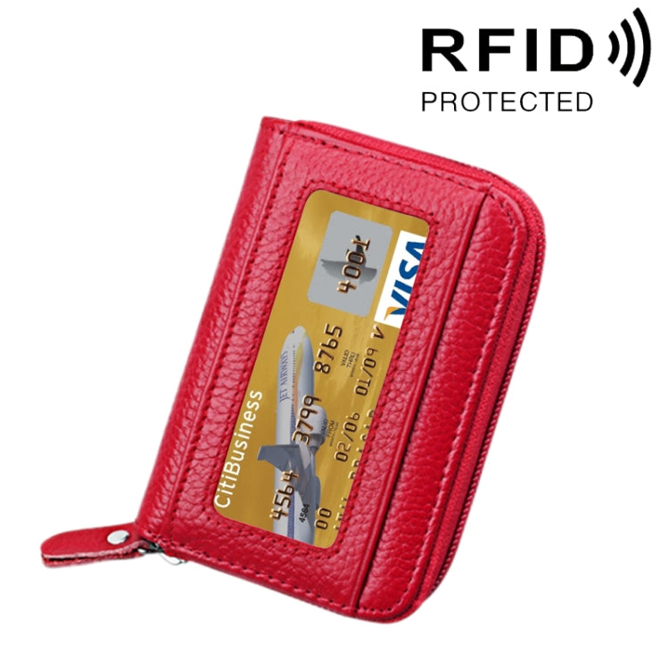 Echtes Rindsleder einfarbig Reißverschluss Horizontaler Kartenhalter Geldbörse RFID-blockierendes Kartenetui Schutzhülle mit 12 Kartenfächern, Größe: 11.5*7.5cm