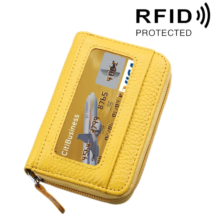Echtes Rindsleder einfarbig Reißverschluss Horizontaler Kartenhalter Geldbörse RFID-blockierendes Kartenetui Schutzhülle mit 12 Kartenfächern, Größe: 11.5*7.5cm