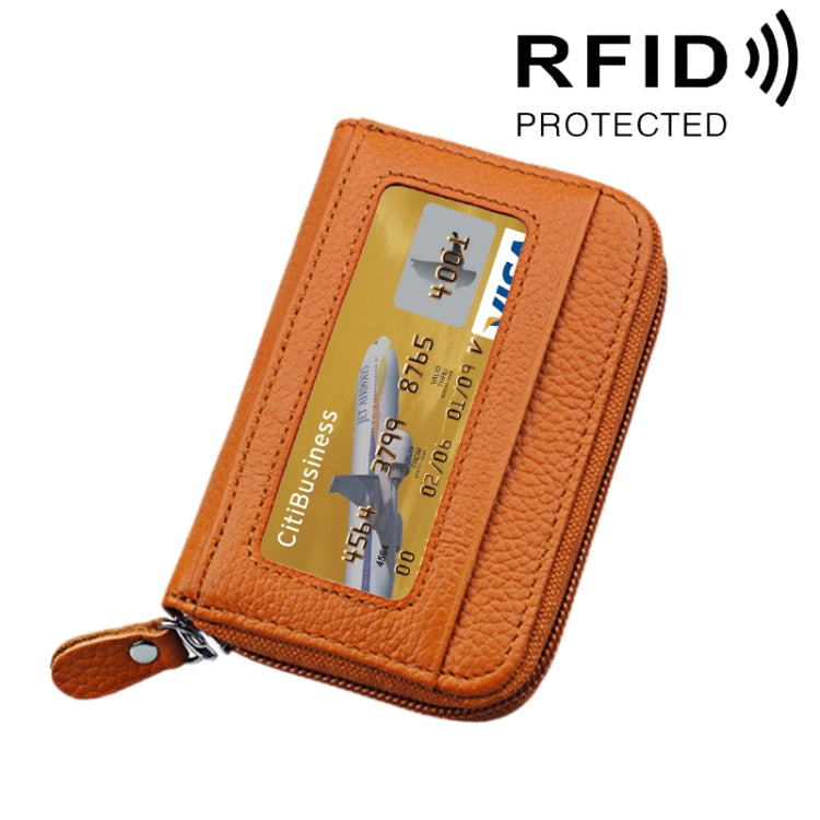 Echtes Rindsleder einfarbig Reißverschluss Horizontaler Kartenhalter Geldbörse RFID-blockierendes Kartenetui Schutzhülle mit 12 Kartenfächern, Größe: 11.5*7.5cm