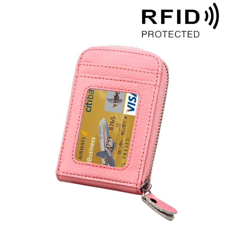 Echtes Rindsleder einfarbig Reißverschluss vertikaler Kartenhalter Brieftasche RFID-blockierende Kartentasche Schutzhülle mit 12 Kartenfächern, Größe: 11,5 * 7,5 cm