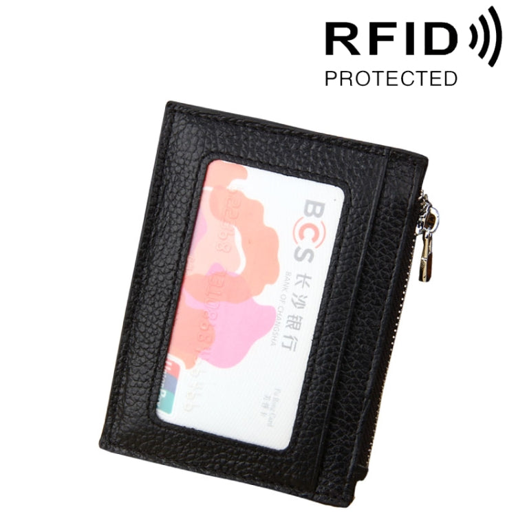 Echtleder-Kartenetui mit Reißverschluss, einfarbig, RFID-blockierend, Kartentasche, Schutzhülle, Münzgeldbörse, Größe: 11*8*1,5cm