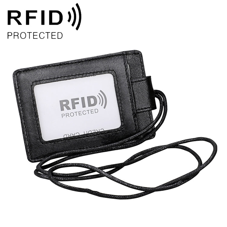 KB153 Antimagnetisches RFID-Lederkartenetui Ausweishalter mit Schlüsselband