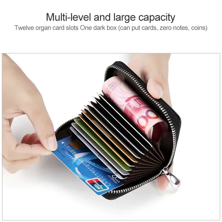 KB155 Antimagnetische RFID-Reißverschluss-Leder-Brieftasche mit großem Fassungsvermögen für Karten