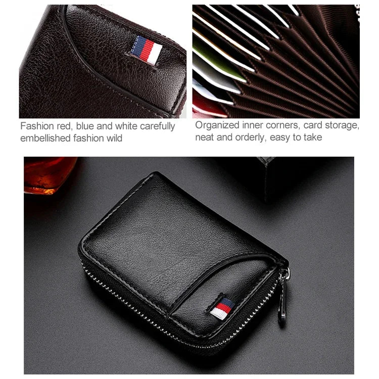 KB155 Antimagnetische RFID-Reißverschluss-Leder-Brieftasche mit großem Fassungsvermögen für Karten