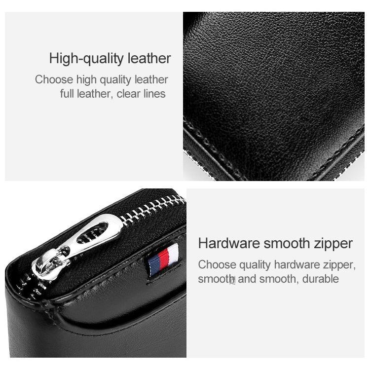 KB155 Antimagnetische RFID-Reißverschluss-Leder-Brieftasche mit großem Fassungsvermögen für Karten