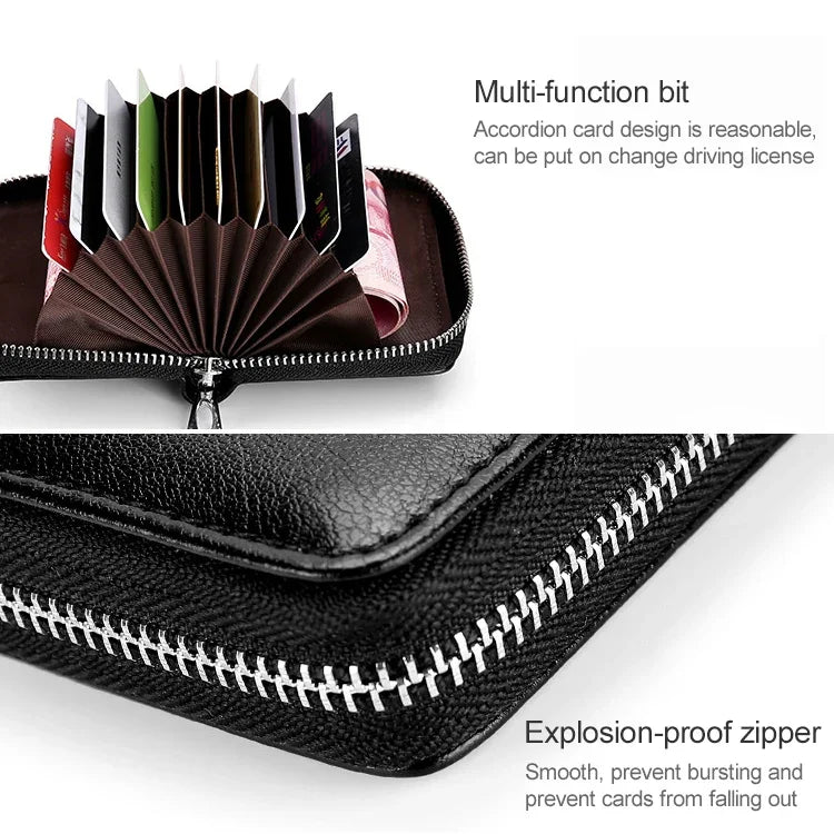 KB155 Antimagnetische RFID-Reißverschluss-Leder-Brieftasche mit großem Fassungsvermögen für Karten