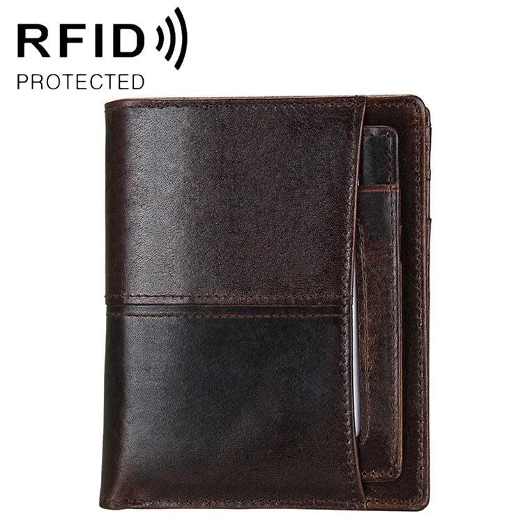 8232 Antimagnetisches RFID-Herren-Portemonnaie aus gewachstem Ölleder mit abnehmbarem Kartenhalter, 8232
