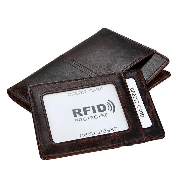 8232 Antimagnetisches RFID-Herren-Portemonnaie aus gewachstem Ölleder mit abnehmbarem Kartenhalter, 8232