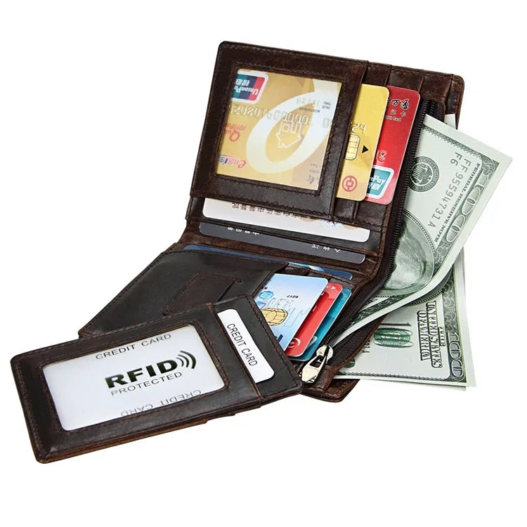 8232 Antimagnetisches RFID-Herren-Portemonnaie aus gewachstem Ölleder mit abnehmbarem Kartenhalter, 8232
