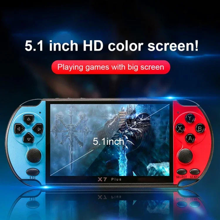 X7 Plus Retro Classic Games Handheld-Spielkonsole mit 5,1-Zoll-HD-Bildschirm und 8 GB Speicher, unterstützt MP4/E-Books, X7 Plus (Gelb + Rot), X7 Plus (Gelb), X7 Plus (Blau + Rot), X7 Plus (Blau), X7 Plus (Rot)