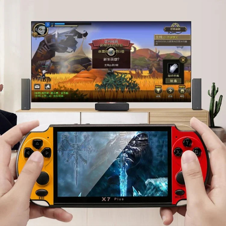 X7 Plus Retro Classic Games Handheld-Spielkonsole mit 5,1-Zoll-HD-Bildschirm und 8 GB Speicher, unterstützt MP4/E-Books, X7 Plus (Gelb + Rot), X7 Plus (Gelb), X7 Plus (Blau + Rot), X7 Plus (Blau), X7 Plus (Rot)