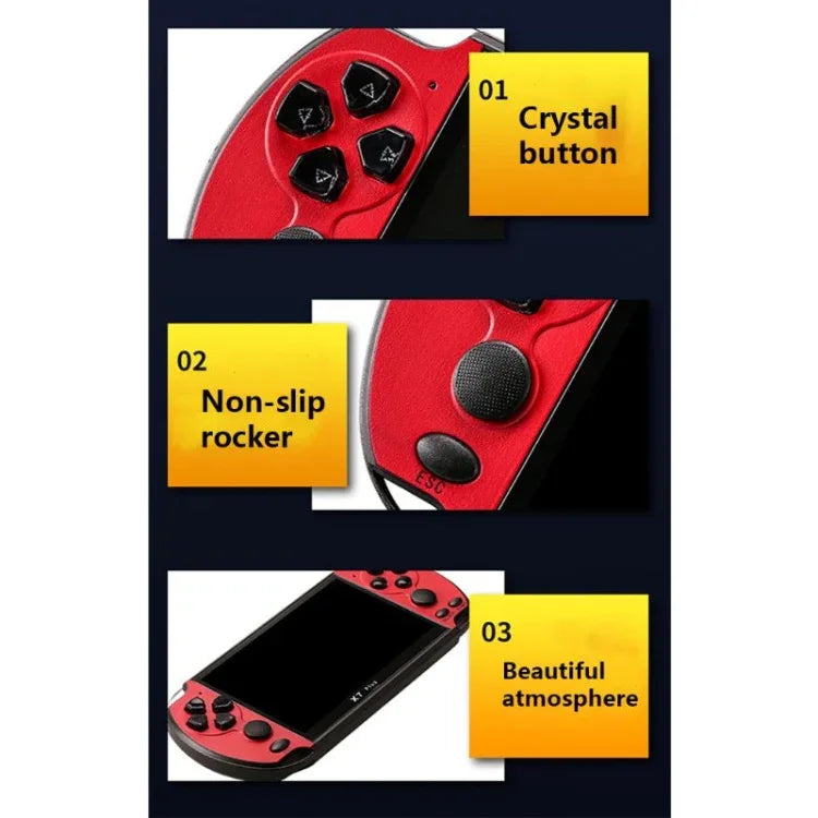 X7 Plus Retro Classic Games Handheld-Spielkonsole mit 5,1-Zoll-HD-Bildschirm und 8 GB Speicher, unterstützt MP4/E-Books, X7 Plus (Gelb + Rot), X7 Plus (Gelb), X7 Plus (Blau + Rot), X7 Plus (Blau), X7 Plus (Rot)