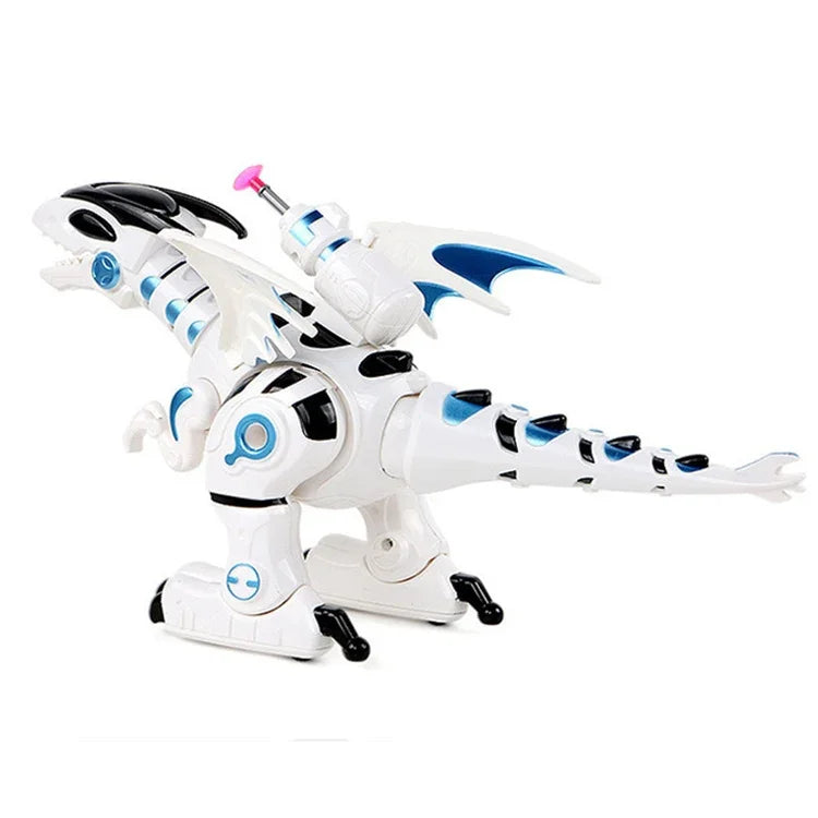 Elektrisch-mechanischer Kampfdinosaurier, Kinderspielzeug, mit Gehfunktion, Licht- und Soundeffekten sowie der Möglichkeit, Softmunition abzufeuern.