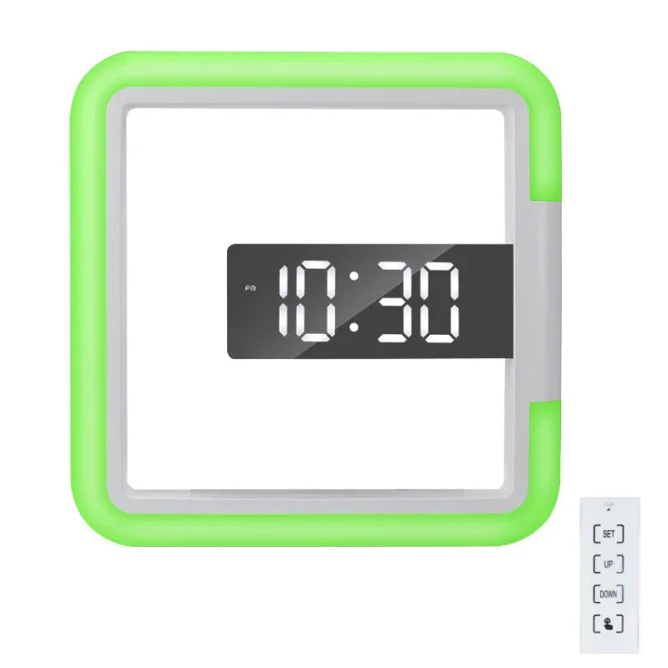 TS-S28-W Multifunktionaler quadratischer RGB-Thermometer-Digitalwecker LED-Spiegel-Hohlwanduhr, RGB-Thermometeruhr