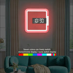 TS-S28-W Multifunktionaler quadratischer RGB-Thermometer-Digitalwecker LED-Spiegel-Hohlwanduhr, RGB-Thermometeruhr