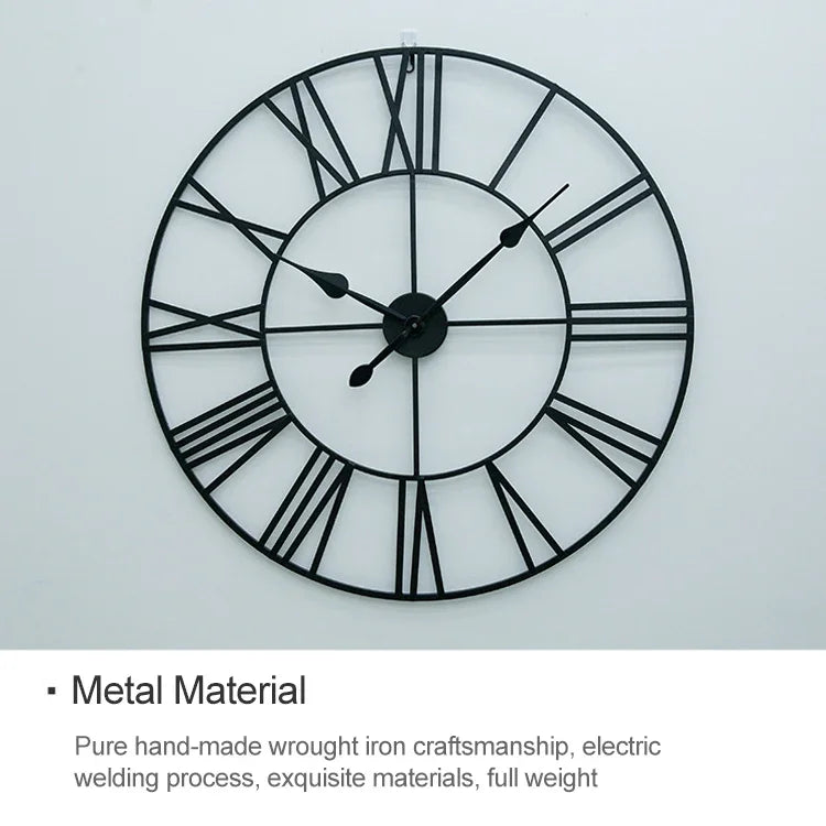 45cm Retro Wohnzimmer Eisen Runde römische Ziffern Leise Dekorative Wanduhr, 45cm