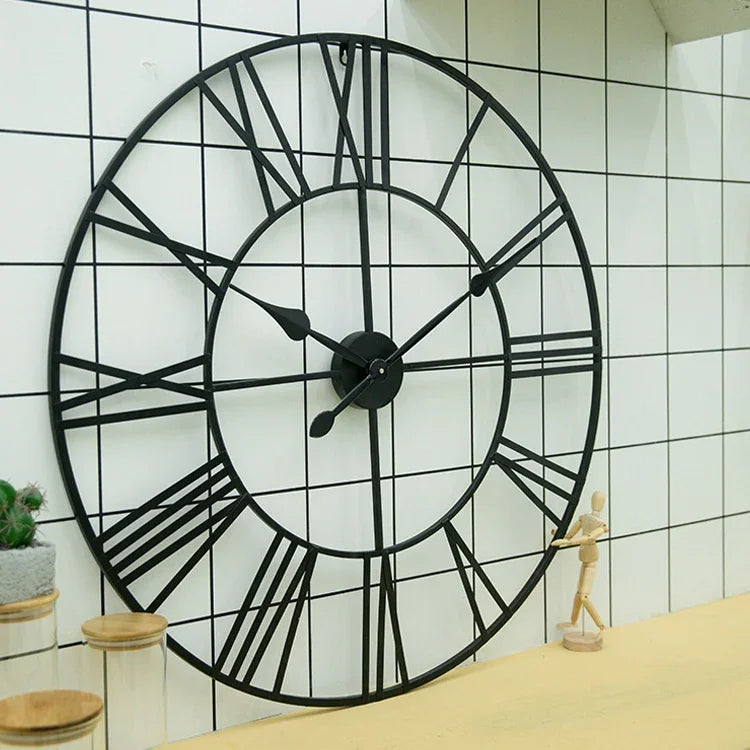 45cm Retro Wohnzimmer Eisen Runde römische Ziffern Leise Dekorative Wanduhr, 45cm