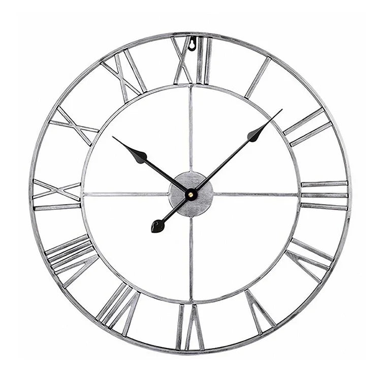 45cm Retro Wohnzimmer Eisen Runde römische Ziffern Leise Dekorative Wanduhr, 45cm
