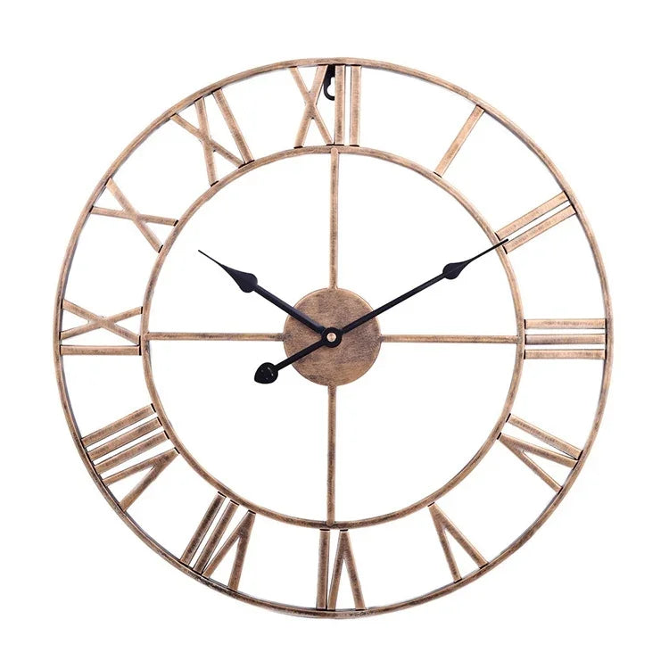 45cm Retro Wohnzimmer Eisen Runde römische Ziffern Leise Dekorative Wanduhr, 45cm