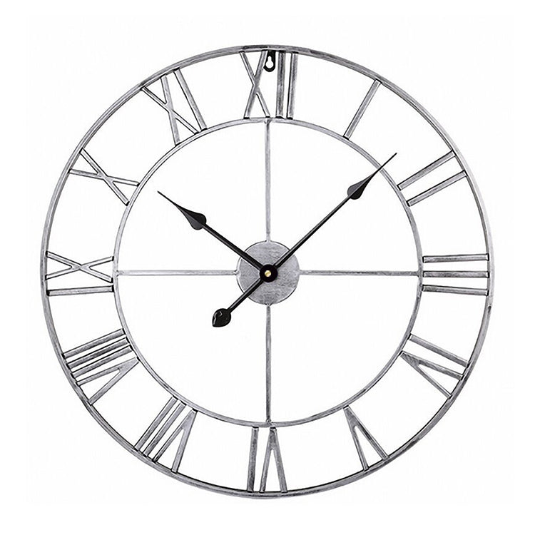 60cm Retro Wohnzimmer Eisen Rund Römische Ziffer Stumm Dekorative Wanduhr (Weiß), 50cm